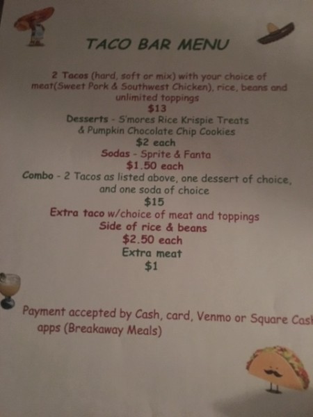 Bobbi and Clay - Taco Bar Menu 2019